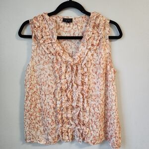 Talbots 100% Silk Ruched Ruffled‎ Sleeveless Blouse SZ 8P